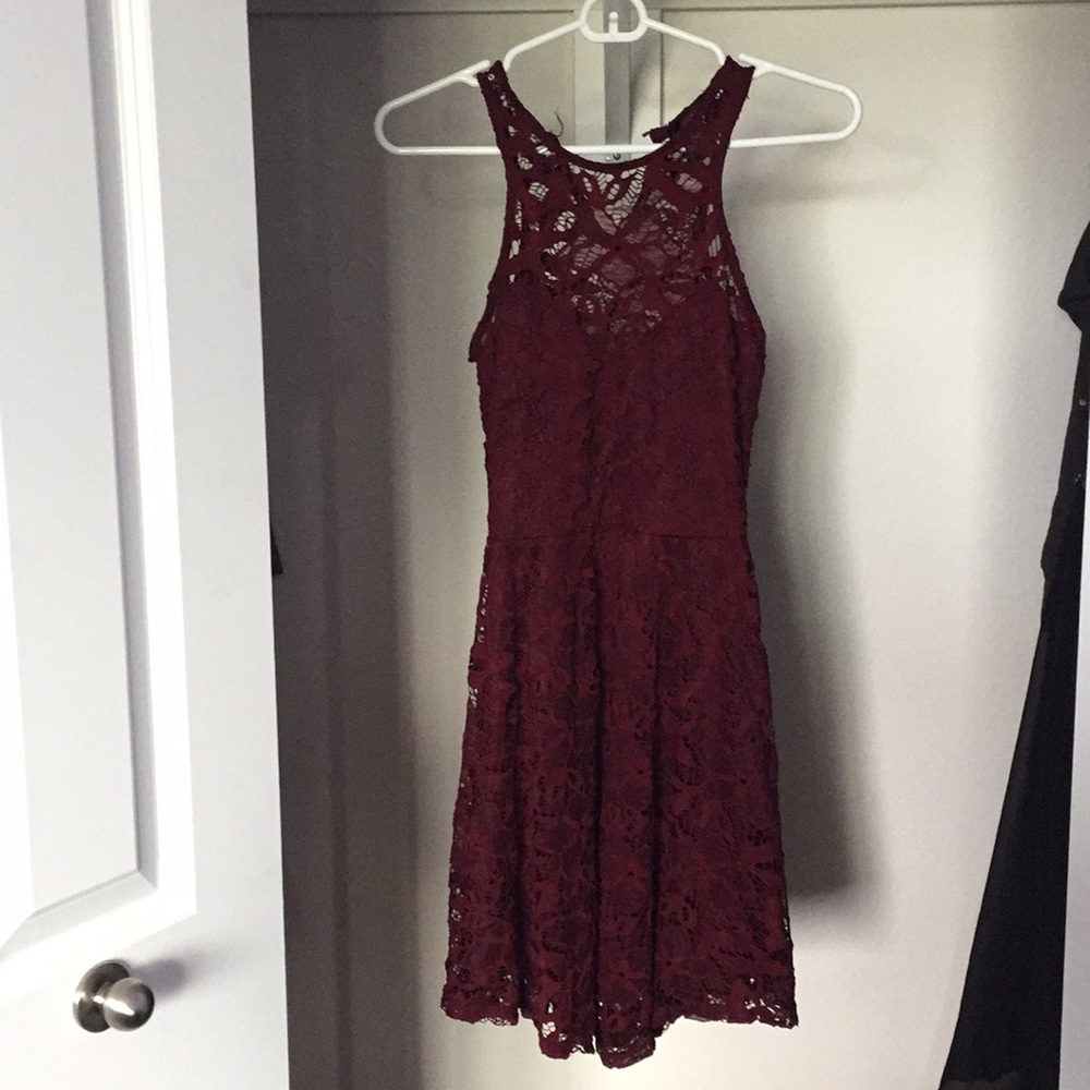 Maroon Lace Formal Dress